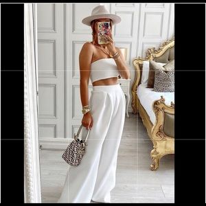 White scuba bandeau crop top and pants